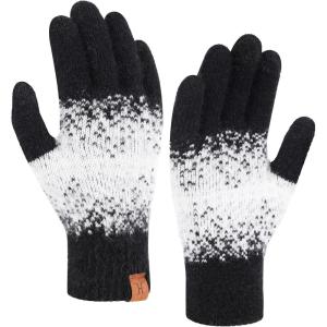 image:imageFZ FANTASTIC ZONE Womens Winter Gloves for Cold Weather Touch Screen Texting Warm Knit Thermal Gloves Gifts for WomenBlack White