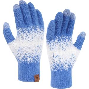 image:imageFZ FANTASTIC ZONE Womens Winter Gloves for Cold Weather Touch Screen Texting Warm Knit Thermal Gloves Gifts for WomenDenim Blue White