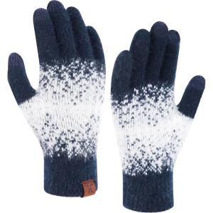 image:imageFZ FANTASTIC ZONE Womens Winter Gloves for Cold Weather Touch Screen Texting Warm Knit Thermal Gloves Gifts for WomenNavy Blue White