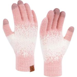image:imageFZ FANTASTIC ZONE Womens Winter Gloves for Cold Weather Touch Screen Texting Warm Knit Thermal Gloves Gifts for WomenPink White
