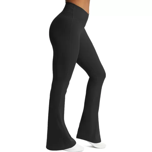 Aoxjox Flare Leggings for Women Trinity Tummy Control High Waisted Wide Leg Crosswaist Yoga PantsBlack