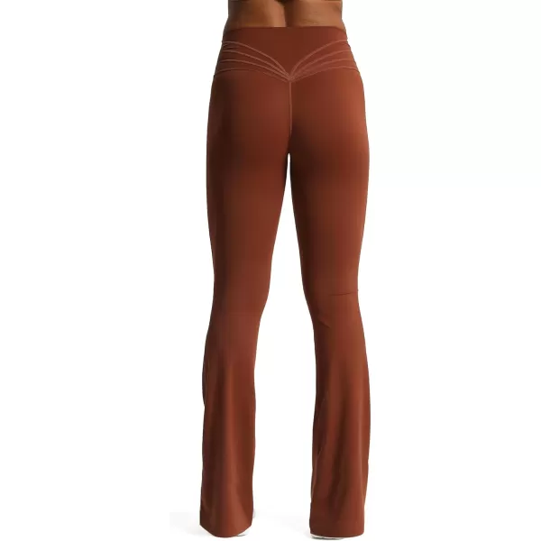 Aoxjox Flare Leggings for Women Trinity Tummy Control High Waisted Wide Leg Crosswaist Yoga PantsCherry Mahogany