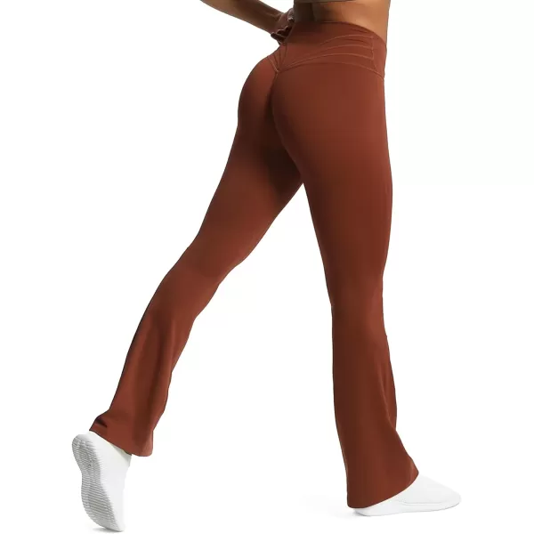 Aoxjox Flare Leggings for Women Trinity Tummy Control High Waisted Wide Leg Crosswaist Yoga PantsCherry Mahogany