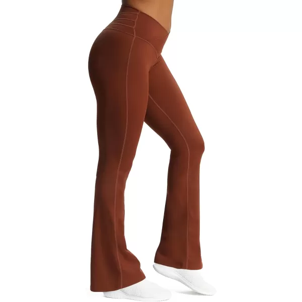 Aoxjox Flare Leggings for Women Trinity Tummy Control High Waisted Wide Leg Crosswaist Yoga PantsCherry Mahogany