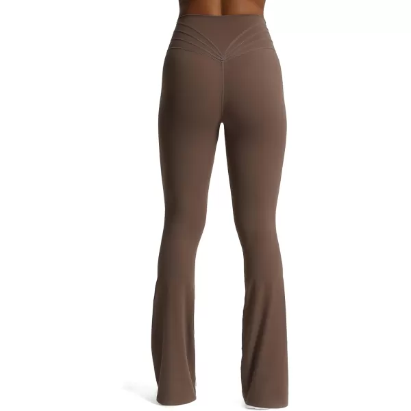 Aoxjox Flare Leggings for Women Trinity Tummy Control High Waisted Wide Leg Crosswaist Yoga PantsFudge Coffee