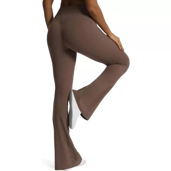 Aoxjox Flare Leggings for Women Trinity Tummy Control High Waisted Wide Leg Crosswaist Yoga PantsFudge Coffee