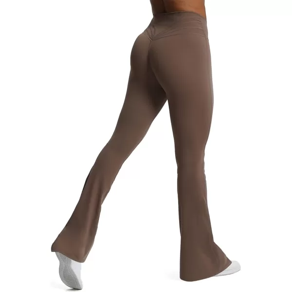 Aoxjox Flare Leggings for Women Trinity Tummy Control High Waisted Wide Leg Crosswaist Yoga PantsFudge Coffee