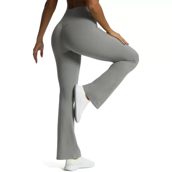 Aoxjox Flare Leggings for Women Trinity Tummy Control High Waisted Wide Leg Crosswaist Yoga PantsGrey