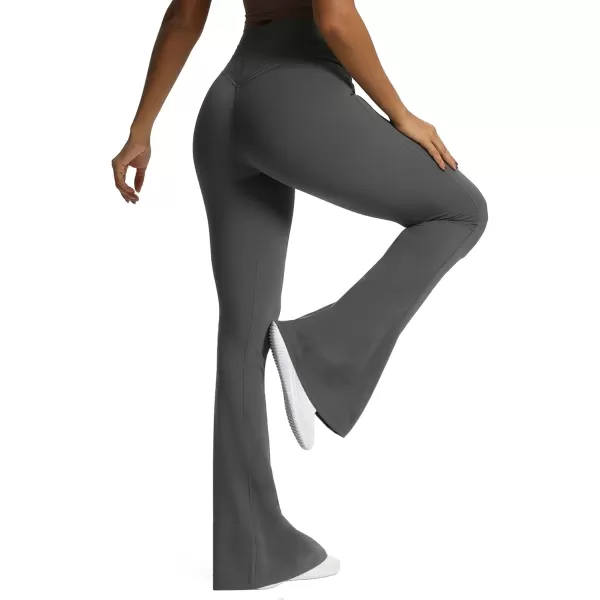 Aoxjox Flare Leggings for Women Trinity Tummy Control High Waisted Wide Leg Crosswaist Yoga PantsIron Grey