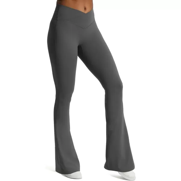 Aoxjox Flare Leggings for Women Trinity Tummy Control High Waisted Wide Leg Crosswaist Yoga PantsIron Grey