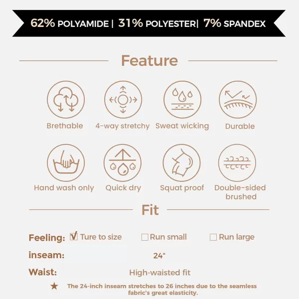 Aoxjox Womens High Waist Workout Gym Vital Seamless Leggings Yoga Pants 24Vital 30 Fudge Coffee