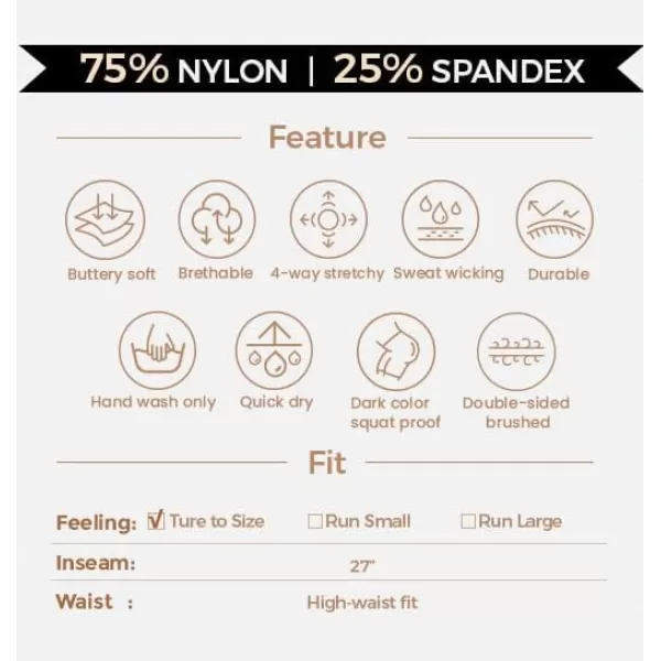 Aoxjox Womens Workout Leggings Hidden Scrunch Butt Lifting High Waist Tummy Control Gym Workout Yoga Pants 27quotFudge Coffee