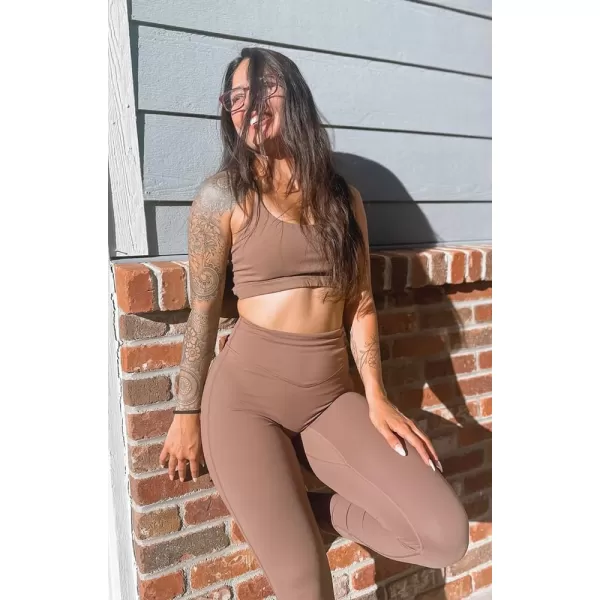 Aoxjox Womens Workout Leggings Hidden Scrunch Butt Lifting High Waist Tummy Control Gym Workout Yoga Pants 27quotFudge Coffee