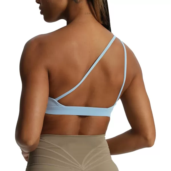 Aoxjox Womens Workout Sports Bras One Shoulder Astoria Asymmetrical Bra Fitness Training Gym Yoga Crop Tank TopAiry Blue