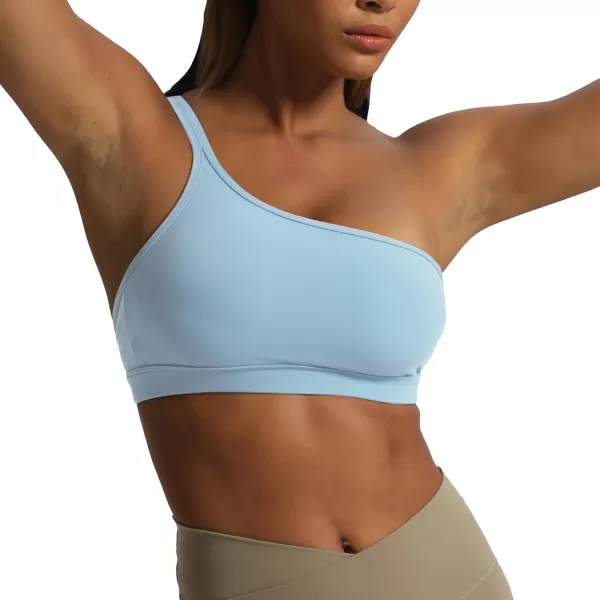 Aoxjox Womens Workout Sports Bras One Shoulder Astoria Asymmetrical Bra Fitness Training Gym Yoga Crop Tank TopAiry Blue