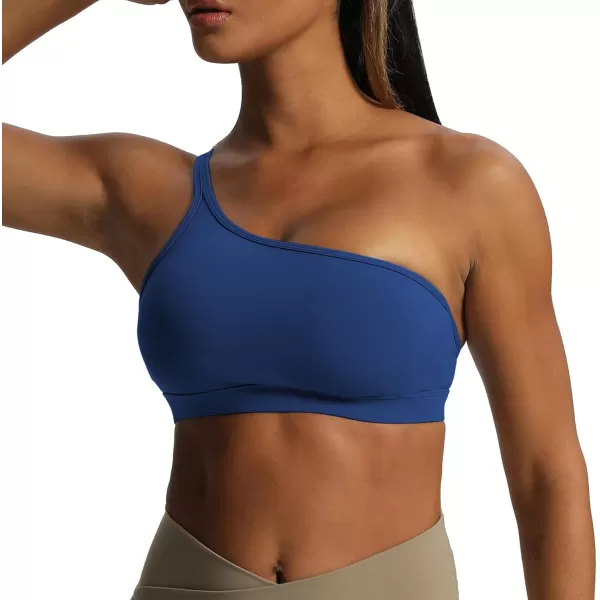 Aoxjox Womens Workout Sports Bras One Shoulder Astoria Asymmetrical Bra Fitness Training Gym Yoga Crop Tank TopBellwether Blue