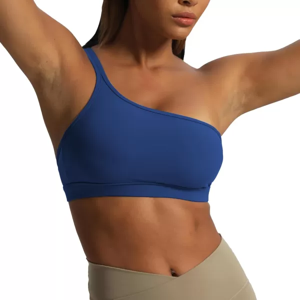 Aoxjox Womens Workout Sports Bras One Shoulder Astoria Asymmetrical Bra Fitness Training Gym Yoga Crop Tank TopBellwether Blue