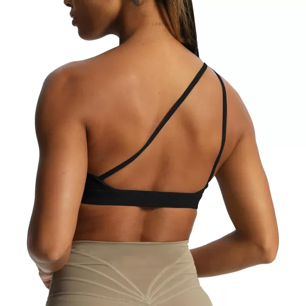 Aoxjox Womens Workout Sports Bras One Shoulder Astoria Asymmetrical Bra Fitness Training Gym Yoga Crop Tank TopBlack
