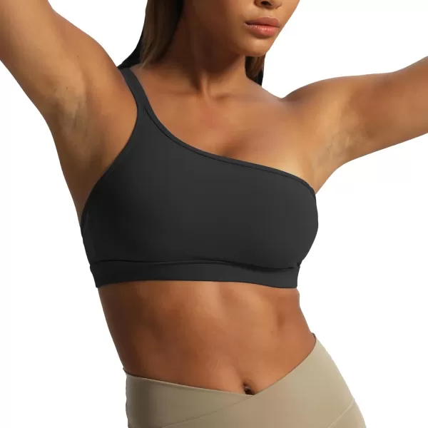 Aoxjox Womens Workout Sports Bras One Shoulder Astoria Asymmetrical Bra Fitness Training Gym Yoga Crop Tank TopBlack