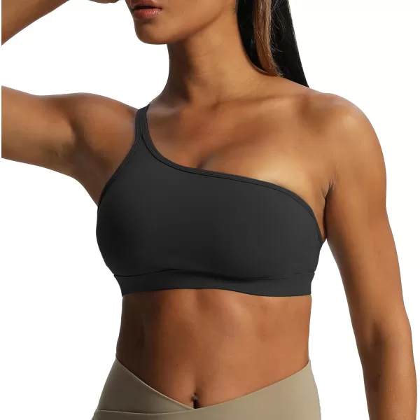 Aoxjox Womens Workout Sports Bras One Shoulder Astoria Asymmetrical Bra Fitness Training Gym Yoga Crop Tank TopBlack