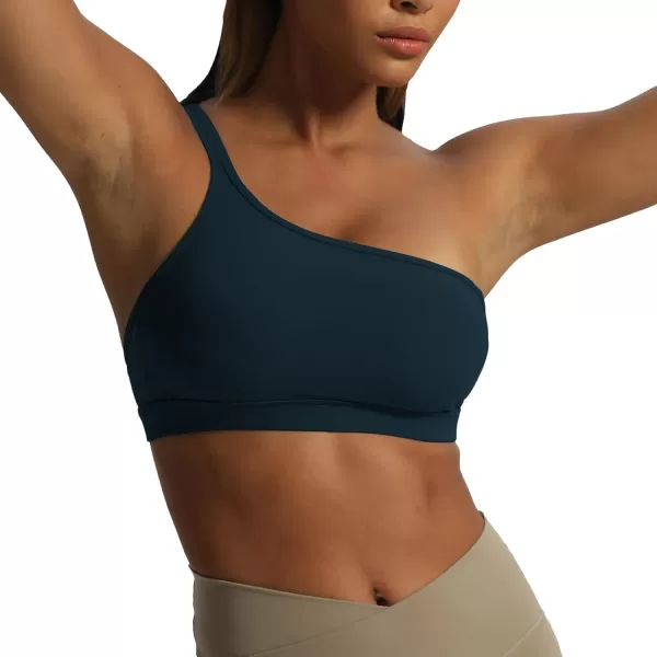 Aoxjox Womens Workout Sports Bras One Shoulder Astoria Asymmetrical Bra Fitness Training Gym Yoga Crop Tank TopBlueberry