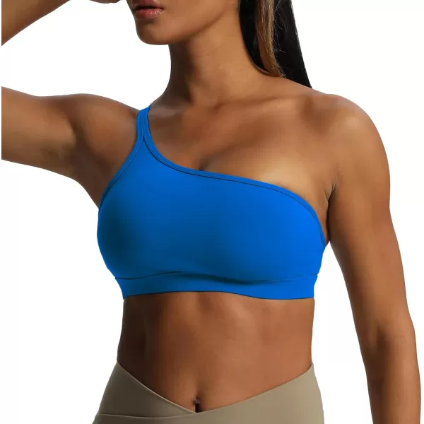 Aoxjox Womens Workout Sports Bras One Shoulder Astoria Asymmetrical Bra Fitness Training Gym Yoga Crop Tank TopDirectoire Blue