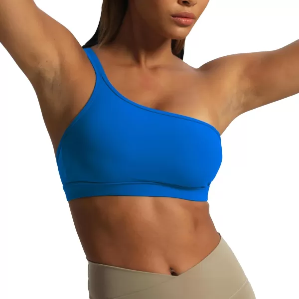 Aoxjox Womens Workout Sports Bras One Shoulder Astoria Asymmetrical Bra Fitness Training Gym Yoga Crop Tank TopDirectoire Blue