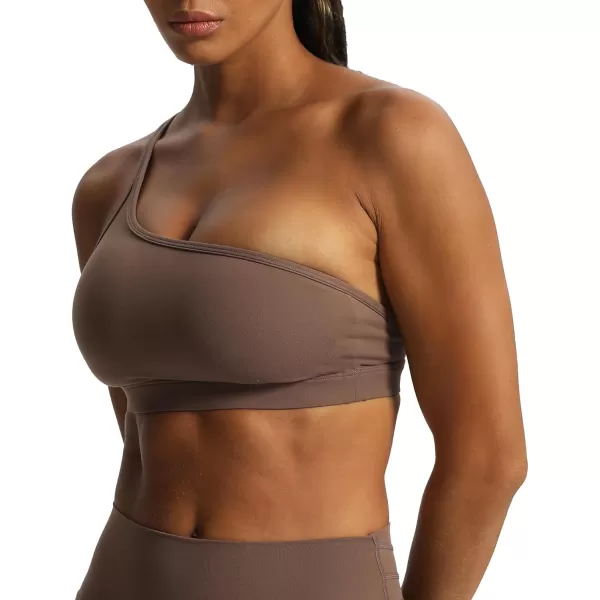 Aoxjox Womens Workout Sports Bras One Shoulder Astoria Asymmetrical Bra Fitness Training Gym Yoga Crop Tank TopFudge Coffee