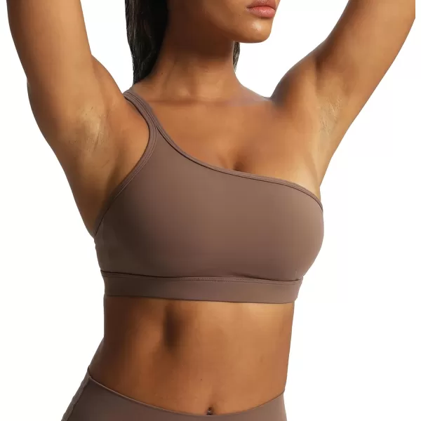 Aoxjox Womens Workout Sports Bras One Shoulder Astoria Asymmetrical Bra Fitness Training Gym Yoga Crop Tank TopFudge Coffee