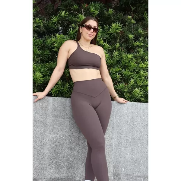 Aoxjox Womens Workout Sports Bras One Shoulder Astoria Asymmetrical Bra Fitness Training Gym Yoga Crop Tank TopFudge Coffee