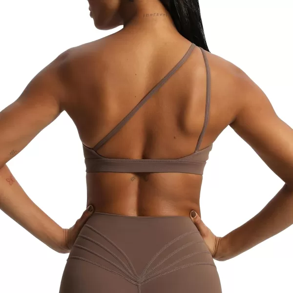 Aoxjox Womens Workout Sports Bras One Shoulder Astoria Asymmetrical Bra Fitness Training Gym Yoga Crop Tank TopFudge Coffee