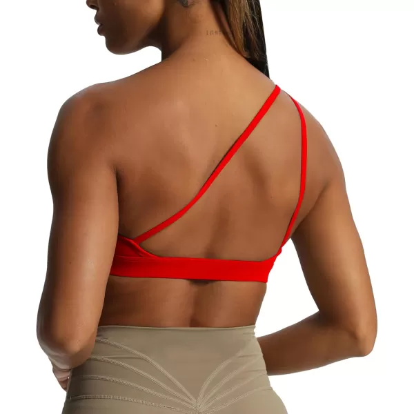 Aoxjox Womens Workout Sports Bras One Shoulder Astoria Asymmetrical Bra Fitness Training Gym Yoga Crop Tank TopRacing Red