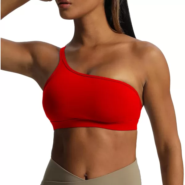 Aoxjox Womens Workout Sports Bras One Shoulder Astoria Asymmetrical Bra Fitness Training Gym Yoga Crop Tank TopRacing Red