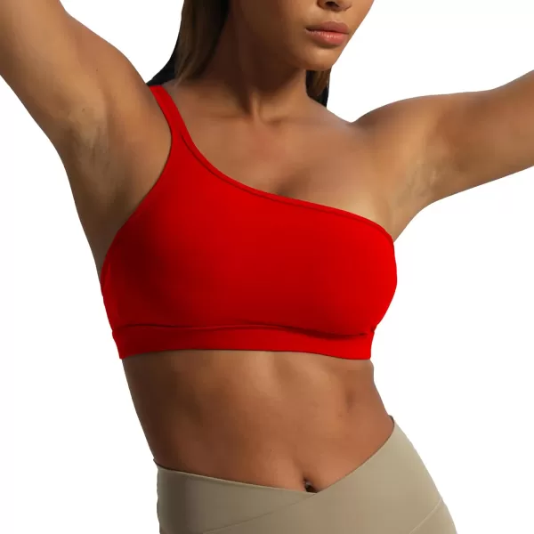 Aoxjox Womens Workout Sports Bras One Shoulder Astoria Asymmetrical Bra Fitness Training Gym Yoga Crop Tank TopRacing Red