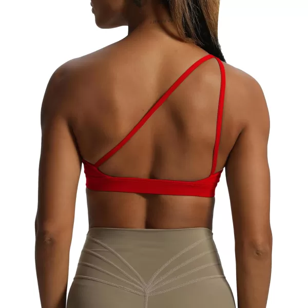 Aoxjox Womens Workout Sports Bras One Shoulder Astoria Asymmetrical Bra Fitness Training Gym Yoga Crop Tank TopRacing Red