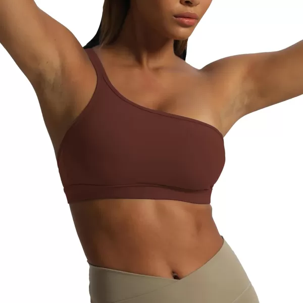 Aoxjox Womens Workout Sports Bras One Shoulder Astoria Asymmetrical Bra Fitness Training Gym Yoga Crop Tank TopRum Raisin