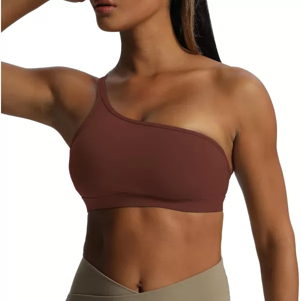 Aoxjox Womens Workout Sports Bras One Shoulder Astoria Asymmetrical Bra Fitness Training Gym Yoga Crop Tank TopRum Raisin