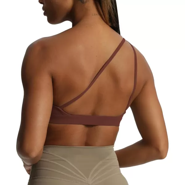 Aoxjox Womens Workout Sports Bras One Shoulder Astoria Asymmetrical Bra Fitness Training Gym Yoga Crop Tank TopRum Raisin