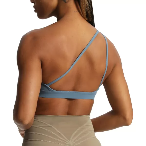 Aoxjox Womens Workout Sports Bras One Shoulder Astoria Asymmetrical Bra Fitness Training Gym Yoga Crop Tank TopSteel Blue