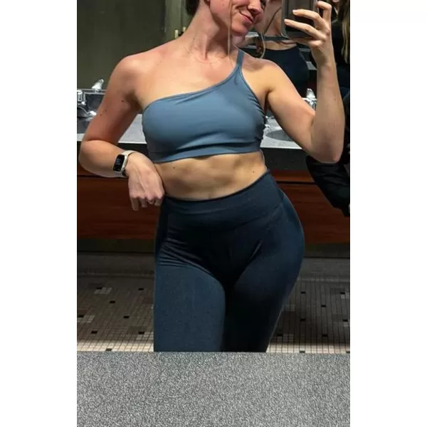 Aoxjox Womens Workout Sports Bras One Shoulder Astoria Asymmetrical Bra Fitness Training Gym Yoga Crop Tank TopSteel Blue
