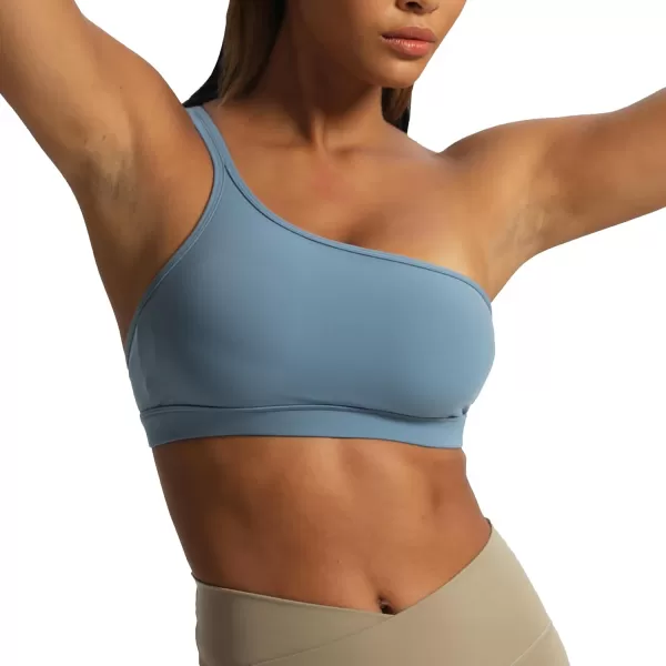 Aoxjox Womens Workout Sports Bras One Shoulder Astoria Asymmetrical Bra Fitness Training Gym Yoga Crop Tank TopSteel Blue