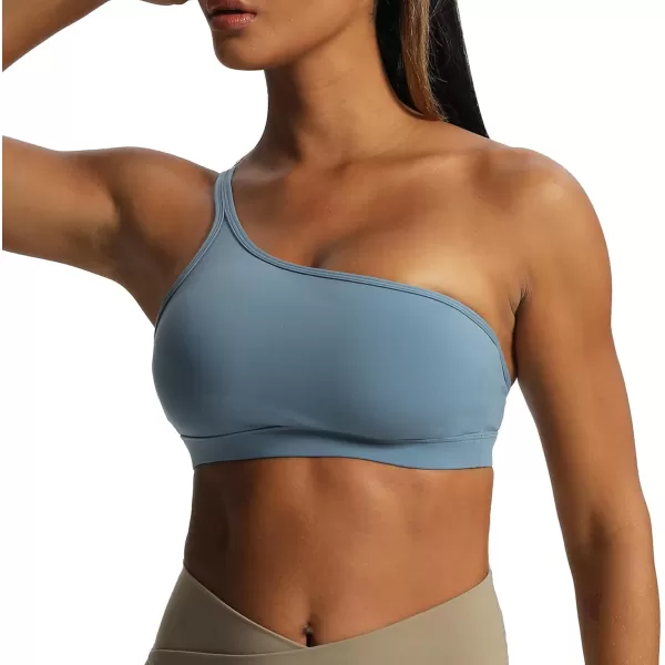 Aoxjox Womens Workout Sports Bras One Shoulder Astoria Asymmetrical Bra Fitness Training Gym Yoga Crop Tank TopSteel Blue