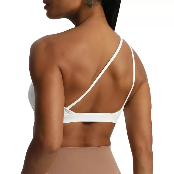 Aoxjox Womens Workout Sports Bras One Shoulder Astoria Asymmetrical Bra Fitness Training Gym Yoga Crop Tank TopWhite
