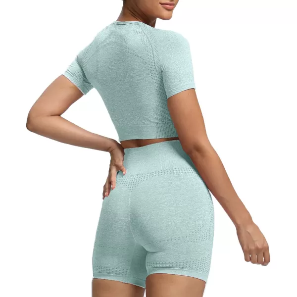 Aoxjox Womens Workout Vital Short Sleeve Seamless Crop Top Yoga Gym Sport Shirts T ShirtA Light Green Marl Crop Tops