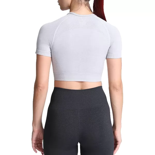 Aoxjox Womens Workout Vital Short Sleeve Seamless Crop Top Yoga Gym Sport Shirts T ShirtA White Grey Marl Crop Tops