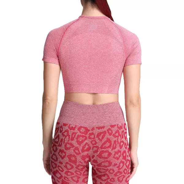 Aoxjox Womens Workout Vital Short Sleeve Seamless Crop Top Yoga Gym Sport Shirts T ShirtB Bright Red Marl Crop Tops