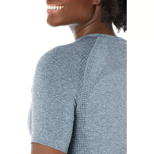 Aoxjox Womens Workout Vital Short Sleeve Seamless Crop Top Yoga Gym Sport Shirts T ShirtB Marine Blue Marl Crop Tops