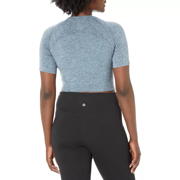 Aoxjox Womens Workout Vital Short Sleeve Seamless Crop Top Yoga Gym Sport Shirts T ShirtB Marine Blue Marl Crop Tops