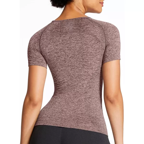 Aoxjox Womens Workout Vital Short Sleeve Seamless Crop Top Yoga Gym Sport Shirts T ShirtE Coffee Marl