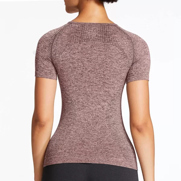 Aoxjox Womens Workout Vital Short Sleeve Seamless Crop Top Yoga Gym Sport Shirts T ShirtE Coffee Marl